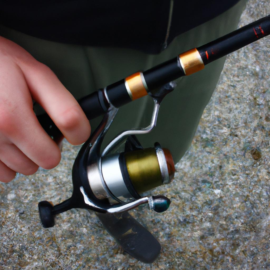 Person holding fishing tackle equipment