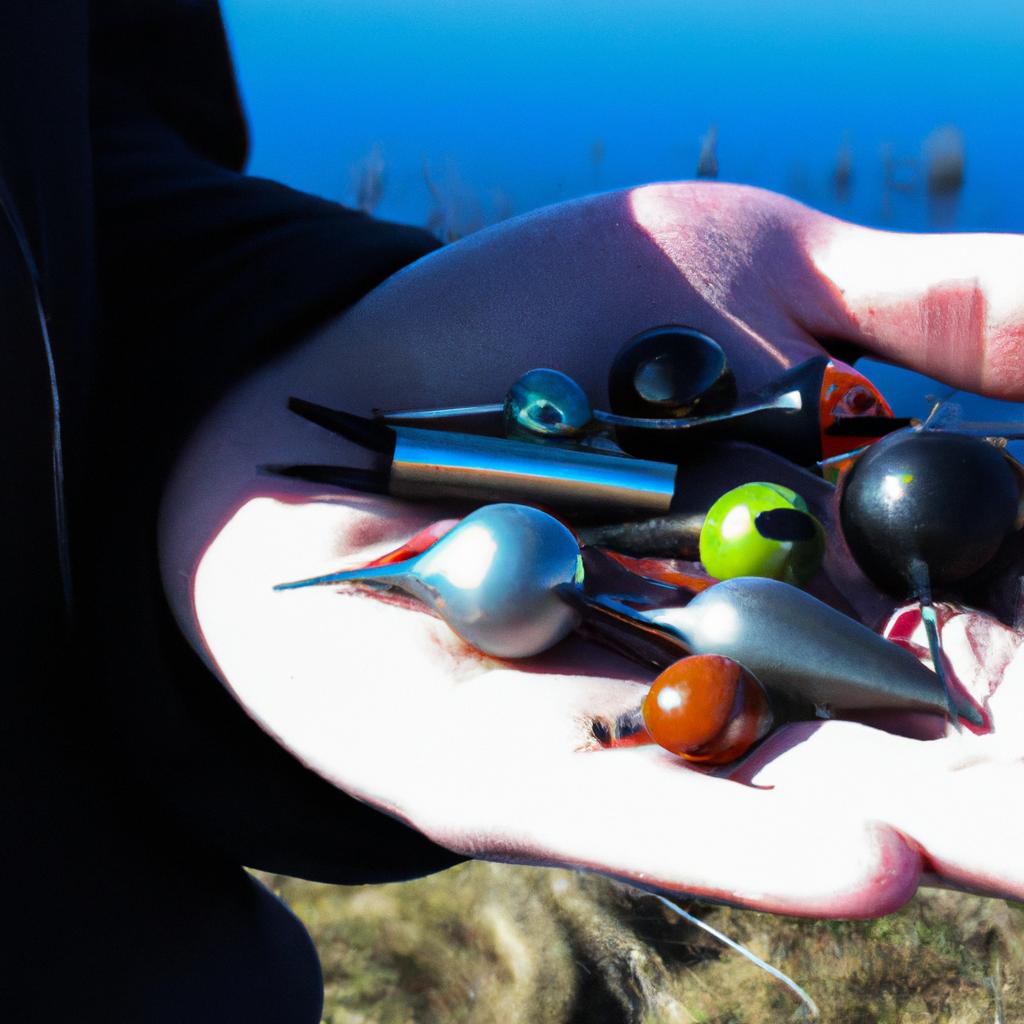 Person holding various fishing bobbers